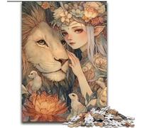 Puzzle per adolescenti con ragazza leone ed elfo, giocattoli avvincenti per la decorazione della casa, stimolano l'intelligenza cerebrale (26x38cm)