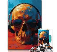 Puzzle per adolescenti con scheletro che indossa le cuffie 1000 pezzi regalo per adulti per gioco educativo sfida collezione di artisti belle arti (26x38cm)