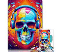 Puzzle per adolescenti con scheletro che indossa le cuffie, gioco per famiglie, antistress, sfida difficile, collezione di artisti, belle arti (75x50cm)