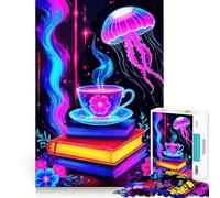 Puzzle per adolescenti con tazza da tè e meduse al neon, 1000 pezzi, gioco di logica e antistress, ideale come regalo di compleanno (38x52cm)
