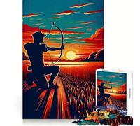 Puzzle per adolescenti con tema caccia con l'arco al tramonto in stile pop art, 1000 pezzi, stimolante per la mente, divertimento spensierato, bordi precisi, ideale per le vacanze (38x26cm)