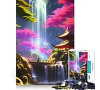 Puzzle per adolescenti con tempio a cascata al neon, 1000 pezzi, gioco di logica mentale, antistress, taglio preciso, regalo di compleanno (38x26cm)