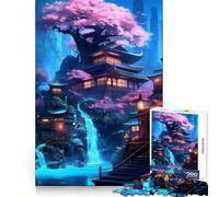 Puzzle per adolescenti con tempio a cascata al neon, 1000 pezzi, stimola la memoria, ideale per il tempo libero, pulito e con la lista dei desideri di Babbo Natale (38x26cm)