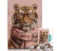 Puzzle per adolescenti con tigre che indossa una sciarpa con pezzi completamente interconnessi e di forma casuale per ragazzi dai 14 anni in su (50x75cm)