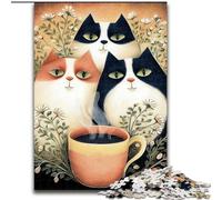 Puzzle per adolescenti con tre gatti che bevono caffè, 1000 pezzi, aiuta il cervello a esercitare i giocattoli avvincenti per coltivare la pazienza, gioco di sfida unico (26x38cm)