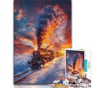 Puzzle per adolescenti con treno sulla neve e tramonto con pezzi completamente interconnessi e di forma casuale per bambini dai 14 anni in su (26x38cm)