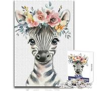 Puzzle per adolescenti con una simpatica zebra e una corona floreale, 1000 pezzi Un'esperienza di apprendimento attraverso il gioco, un regalo sentito per occasioni speciali Dimensioni: 38x26cm
