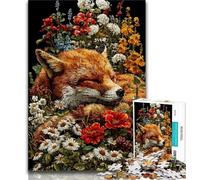 Puzzle per adolescenti con volpe che dorme tra i fiori, 1000 pezzi, giochi divertenti per famiglie, ideale come regalo per tutta la famiglia, 50x75cm