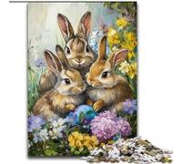 Puzzle per adolescenti "Conigli nel giardino", 1000 pezzi, attività per famiglie con poster abbinato e foglio di quiz per età 14+ (50x75cm)