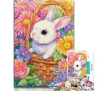 Puzzle per adolescenti Coniglietto di fiori, aiuta il cervello a esercitare i giocattoli avvincenti per coltivare la pazienza, regalo per compleanni 38x26cm
