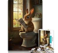 Puzzle per adolescenti Coniglietto sul water Puzzle per adolescenti, giochi educativi Decorazione per la casa Regalo di compleanno, regali, arte murale (dimensioni 38x26cm)