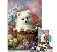 Puzzle per adolescenti "Cucciolo in un cesto di fiori", 1000 pezzi, per adulti e adolescenti, gioco per famiglie, antistress, sfida difficile, regali di Babbo Natale segreto, 26x38cm