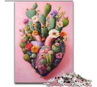 Puzzle per adolescenti da 1000 pezzi a forma di cuore di cactus, difficili da completare ma divertenti e divertenti, decorazioni e regali unici per la casa, 26x38cm