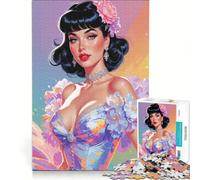 Puzzle per adolescenti da 1000 pezzi: affascinante pin-up bruna in abito floreale, giocattolo educativo, per divertimento in famiglia, compleanno e Natale 38x52cm