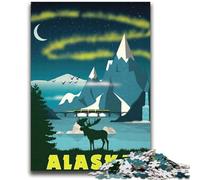 Puzzle per adolescenti da 1000 pezzi, Alaska City Travel Art, difficili e stimolanti, con poster abbinato e foglio di quiz per età 14 anni (dimensioni 38x52cm)