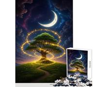 Puzzle per adolescenti da 1000 pezzi Albero magico sotto la luna crescente Giocattolo educativo Regalo per compleanni Giochi divertenti con poster abbinato e foglio di quiz Dimensioni 38x26cm