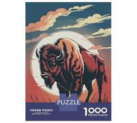 Puzzle Per Adolescenti Da 1000 Pezzi American Bison Illustration with Sunset Backdrop Puzzle Per Adolescenti Gioco Per Famiglie Sfida Difficile Regali Unici Per Compleanno E Natale 38x26cm/1000pcs