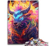 Puzzle per adolescenti da 1000 pezzi, arcobaleno, fiamma, toro, difficile e stimolante, con poster abbinato e foglio di quiz per età 14 anni, 38x26cm