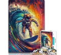 Puzzle per adolescenti da 1000 pezzi, astronauta che fa surf, giocattolo educativo antistress, ideale come regalo per tutta la famiglia (75x50cm)