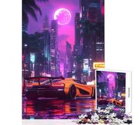 Puzzle per adolescenti da 1000 pezzi auto sportiva di lusso città al neon paesaggio notturno giocattoli antistress regali di compleanno gioco rompicapo attività divertenti a casa dimensioni 50x75cm