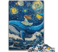 Puzzle per adolescenti da 1000 pezzi, balene nel cielo notturno, puzzle per adulti, per ammazzare il tempo durante le vacanze, con poster abbinato e foglio di quiz (26x38cm)