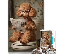 Puzzle per adolescenti da 1000 pezzi, barboncino sul water, giocattoli per l'intrattenimento della famiglia con poster abbinato e foglio di quiz (38x26cm)