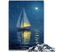 Puzzle per adolescenti da 1000 pezzi, barca a vela sotto il cielo stellato, educativo e didattico, ideale come regalo per tutta la famiglia, 26x38cm