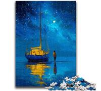 Puzzle per adolescenti da 1000 pezzi, barca a vela sotto il cielo stellato, gioco intellettuale giocattolo che rafforza l'amore tra coppie dai 14 anni in su, 26x38cm