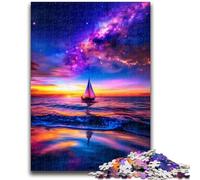 Puzzle per adolescenti da 1000 pezzi, barca a vela sul mare sotto la galassia, sfida di intelligenza cerebrale, giocattoli avvincenti, regalo di compleanno, regali, arte murale 50x75cm