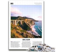 Puzzle per adolescenti da 1000 pezzi Big Sur, difficili e stimolanti, con poster abbinato e foglio di quiz per età 14 anni (dimensioni 38x52cm)