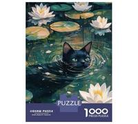 Puzzle Per Adolescenti Da 1000 Pezzi Black Cat in Water Lilies Puzzle Per Adolescenti Gioco Per Famiglie Migliora La Memoria Regali Di Natale E Compleanno 38x26cm/1000pcs