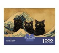 Puzzle Per Adolescenti Da 1000 Pezzi Black Cats Great Wave Parody Art Puzzle Per Adolescenti Giochi Rilassanti Regali Per Donne Regali Per Amici E Familiari 52x38cm/1000pcs