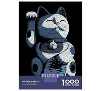 Puzzle Per Adolescenti Da 1000 Pezzi Blue Maneki Neko Illustration Puzzle Per Adulti Giochi Rilassanti Decorazione Perfetta Gioco Stimolante Regali 70x50cm/1000pcs