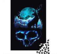 Puzzle Per Adolescenti Da 1000 Pezzi Blue Moon Deer Skull Art Print Puzzle Per Adulti Giocattolo Decorazione Da Parete Regalo Decorativo Perfetto Per Amici E Familiari 70x50cm/1000pcs