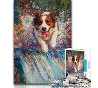 Puzzle per adolescenti da 1000 pezzi, Border Collie che corre, aiuta il cervello a esercitare i giocattoli avvincenti per coltivare la pazienza, collezione di artisti, belle arti (75x50cm)