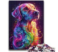 Puzzle per adolescenti da 1000 pezzi, cane psichedelico, difficile e stimolante, con poster abbinato e foglio di quiz per età 14 anni, 38x26cm