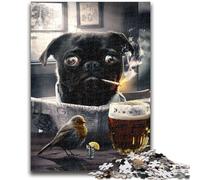 Puzzle per adolescenti da 1000 pezzi "Carlino in un pub", difficile e stimolante, con poster abbinato e foglio di quiz per età 14 anni, 38x26cm