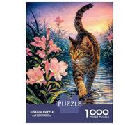 Puzzle Per Adolescenti Da 1000 Pezzi Cat Walking Through Water with Flowers Puzzle Per Adolescenti Gioco Per Famiglie Migliora La Memoria Regali Di Natale E Compleanno 52x38cm/1000pcs