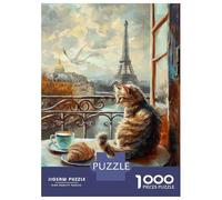 Puzzle Per Adolescenti Da 1000 Pezzi Cat with Croissant in Paris Painting Puzzle Per Adolescenti Gioco Per Famiglie Migliora La Memoria Regali Di Natale E Compleanno 70x50cm/1000pcs