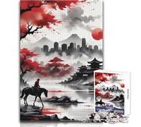 Puzzle per adolescenti da 1000 pezzi, Cavaliere solitario nel cielo rosso, goditi ore di relax tranquille e accoglienti, taglio netto, giocattolo durevole, dimensioni 50x75cm