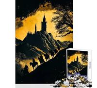 Puzzle per adolescenti da 1000 pezzi cavalieri in silhouette che si avvicinano al castello giocattoli antistress regalo di compleanno gioco educativo impegnativo da completare dimensioni 38x52cm