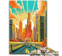 Puzzle per adolescenti da 1000 pezzi CHICAGO Vintage Travel, difficili e stimolanti, con poster abbinato e foglio di quiz per età 14 anni (dimensioni 50x70cm)