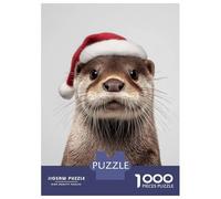 Puzzle Per Adolescenti Da 1000 Pezzi Christmas Otter with Santa Hat Portrait Puzzle Per Adulti Giochi Per Famiglie Decorazione Murale Sfida Educativa 70x50cm/1000pcs