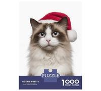Puzzle Per Adolescenti Da 1000 Pezzi Christmas Ragdoll Cat with Santa Hat Puzzle Per Adulti Gioco Pratico Migliora La Memoria Ottimo Regalo Per I Giocatori 52x38cm/1000pcs