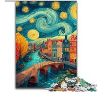 Puzzle per adolescenti da 1000 pezzi "Città sotto il cielo notturno", ideale come regalo educativo per tutta la famiglia dimensioni 26x38cm