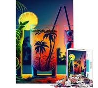 Puzzle per adolescenti da 1000 pezzi cocktail bevande al neon stimola la mente decorazione per la casa giochi rilassanti adatto a persone dai 14 anni in su (38x26cm)