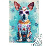 Puzzle Per Adolescenti Da 1000 Pezzi Colorful Sugar Skull Dog Art Print Puzzle Per Adulti Giochi Rilassanti Decorazione Perfetta Gioco Stimolante Regali 70x50cm/1000pcs