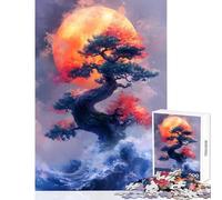 Puzzle per adolescenti da 1000 pezzi con albero bonsai luna e onde dell'oceano giocattolo educativo regalo per donne e uomini Gioco impossibile Ogni pezzo è unico Dimensioni 50x75cm