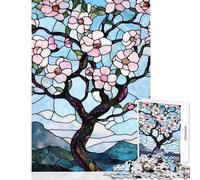 Puzzle per adolescenti da 1000 pezzi con albero di ciliegio in fiore e vetrata artistica Puzzle antistress da 1000 pezzi regalo per donne e uomini decorazione per la casa (38x52cm)