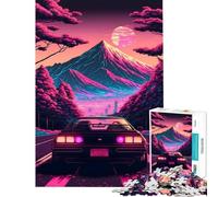 Puzzle per adolescenti da 1000 pezzi con auto synthwave in movimento difficile e stimolante decorazione murale gioco per famiglie dai 14 anni in su (38x26cm)